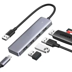 UGREEN - Adaptador USB 3.0 Convertidor 4 Puertos 5 Gbps Puerto DC 5V HUB