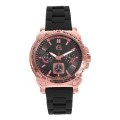 YESS - Reloj Para Hombre Correa Negra Tablero Rosado 1211G-03