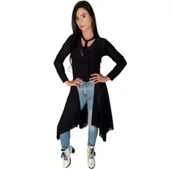 VIA7 - Blusa malla larga moño cuello mujer negra no top