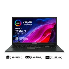 ASUS - PORTATIL Vivobook OLED E1504F AMD R5-7520U RAM 16GB LPDDR5 512GB SSD BLACK