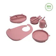 CARESTINO - Set de Alimentación de Silicona Gatito Rosa Malva