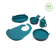 CARESTINO - Set de Alimentación de Silicona Gatito Azul