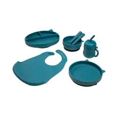 CARESTINO - Set de Alimentación de Silicona Gatito Azul Petroleo
