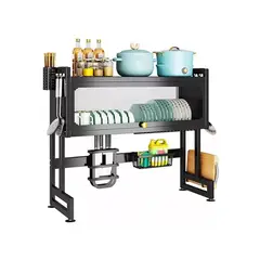 GENERICO - Platero Estante Escurridor de platos con tapa de vidrio 85 cm