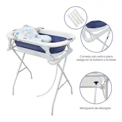 HAPPY BABY - Bañera Plegable Con Soporte Y Cojín Stand Azul