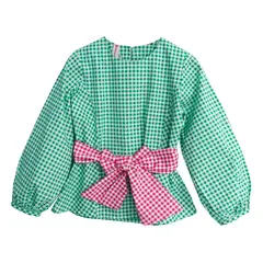 WOONKIE - BLUSA C/R CON CINTURON ESTAMPADO MANGA LARGA