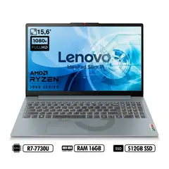LENOVO - Portátil IP SLIM 3 15ABR8 AMD R7-7730U RAM 16GB DDR4 512GB SSD GREY