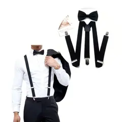 GENERICO - Kit Tirantes Cargaderas Para Pantalón + Corbatín Ropa Fiesta Negro