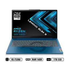 LENOVO - Portátil IP SLIM 3 15AMN8 AMD R5-7520U RAM 16GB LPDDR5 1TB SSD BLUE