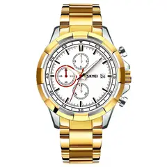 SKMEI - Reloj Dorado para Hombre Multifuncional Cronógrafos Calendario