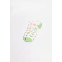 KOAJ - Medias tobilleras cremas con contrastes y diseños de flor MUJER