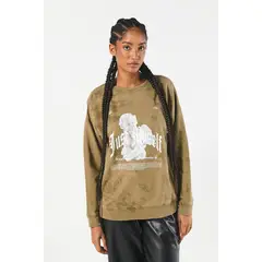 KOAJ - Buzo kaki oversize cuello redondo con diseño celestial Mujer