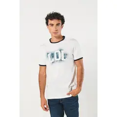 KOAJ - Camiseta manga corta unicolor con contrastes y estampad Hombre