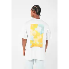 KOAJ - Camiseta oversize crema con motivo artístico y cuello Hombre