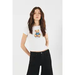 KOAJ - Camiseta manga corta estampada en rib, silueta ajustada. MUJER