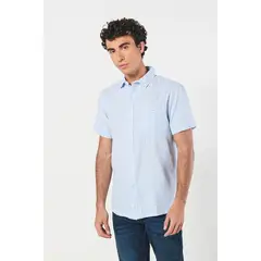KOAJ - Camisa azul clara a rayas con cuello sport collar Hombre