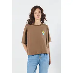 KOAJ - Camiseta oversize verde crop top con arte de Los Simps Mujer