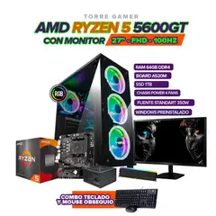 AMD - PC GAMER RYZEN 5 5600GT/64GB RAM/ SSD 1TB/ A520/CHASIS 4 FANS / MONITOR 27"FHD