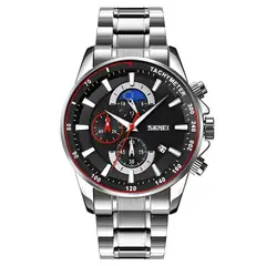 SKMEI - Reloj Plateado Hombre Elegante Cronógrafos Multifunción Fecha