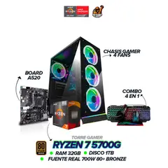 AMD - Torre Gamer Ryzen 7 5700G / RAM 32GB / 1TB SSD / Board A520 / 700W 80+