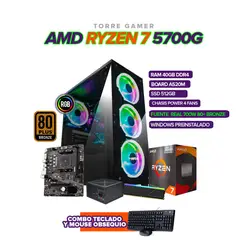 AMD - TORRE GAMER RYZEN 7 5700G / RAM 40GB / 512GB SSD / CHASIS 4 FANS / 700W 80+