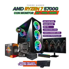 AMD - TORRE GAMER RYZEN 7 5700G/ 24GB RAM /1TB SSD/ A520M/ MONITOR 22" 120HZ /CHASIS 4FAN
