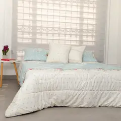 GENERICO - Edredón Flores y Puntos Sencillo Polialgodón relleno Poliéster Acolchado EFPS.