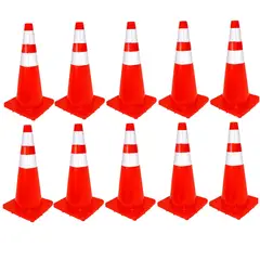 NACIONAL - CONO VIAL PVC 70 CM DOS CINTAS REFLECTIVAS X 10 UND