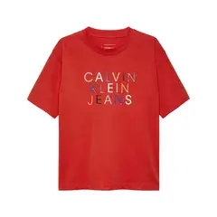 CALVIN KLEIN - Camiseta roja holgada con logo para niño