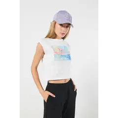 KOAJ - Camiseta crema con paisaje artístico y man Mujer