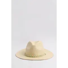 KOAJ - Sombrero en papel trenzado con corona dentada y cordón t MUJER