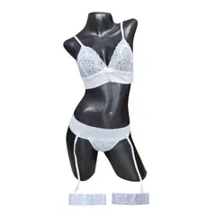 TEMPTATIONS - Lenceria conjunto ropa interior femenina ligas liguero Blanco