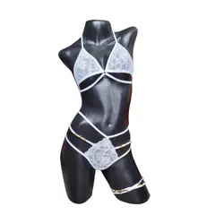 TEMPTATIONS - Lenceria conjunto ropa interior femenina liga negro