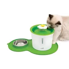 PETSPA - Combo Para Gato Catit Fuente De Agua Con Flor 3 Lt, Plato Acero Inoxidable y Tapete