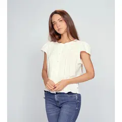 UNSER - Blusa Unicolor Con Encaje Y Alforzas