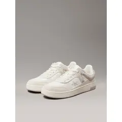 CALVIN KLEIN - Tenis blanco basket de cuero con detalles de gamuza