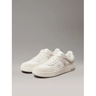 CALVIN KLEIN - Tenis blanco basket de cuero con detalles de gamuza