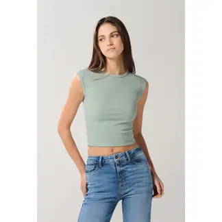 KOAJ - Camiseta unicolor con manga sisa y cuello redondo Mujer