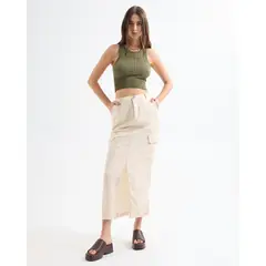SEVEN SEVEN - Falda En Efecto Lino Para Mujer Beige
