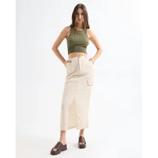 SEVEN SEVEN - Falda En Efecto Lino Para Mujer Beige