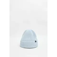 KOAJ - Gorro tejido azul con doblez sencillo y marquilla negr Mujer