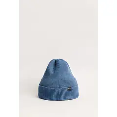 KOAJ - Gorro tejido azul oscuro con doblez sencillo y marquil Hombre