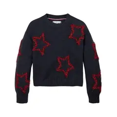 TOMMY HILFIGER - Saco Azul Niña Oscuro Tejido Holgado Con Estrellas
