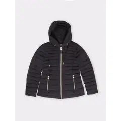 TOMMY HILFIGER - Chaqueta negra acolchada ligera con capota