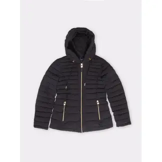 TOMMY HILFIGER - Chaqueta negra acolchada ligera con capota