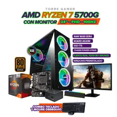 AMD - PC GAMER RYZEN 7 5700G/ 16GB RAM/512GB SSD/ A520-M/ 700W 80+/ MONITOR 24" FHD