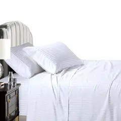 GENERICO - Juego de Sabanas Sencillo 100x190 blanco sateen stripe