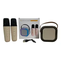GENERICO - Kit Parlante Bluetooth Portátil Mini Karaoke + 2 Microfonos Crema