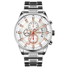 SKMEI - Reloj Hombre Marca Multifunción Cronógrafos Calendario Plateado