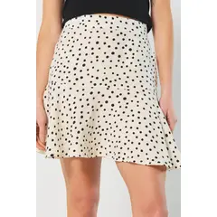 KOAJ - Falda kaki clara corta con diseños de puntos negros Mujer